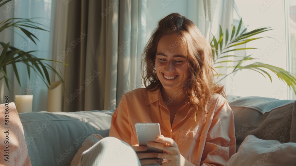 Woman Enjoying Morning Texts Woman Enjoying Morning Texts