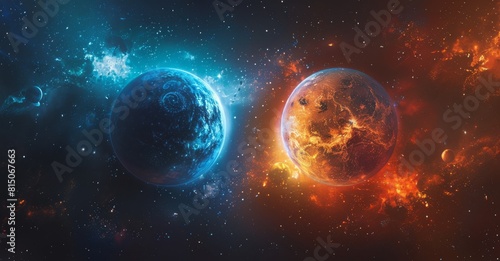 Group of Planets in Space With Stars