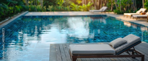 Brown Chaise Lounges At A Private Pool Villa. With Copy Space , Background