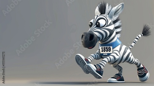 A cartoon zebra running with the number 43 on its back