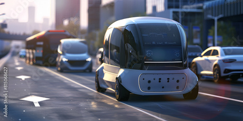 traffic in the city An autonomous electric car changes lanes and overtakes a vehicle in the city. © Kalsoom