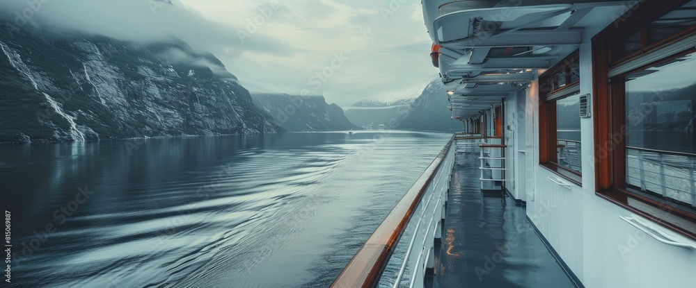 Fototapeta premium Fjord View On A Cruise Ship. With Copy Space , Background