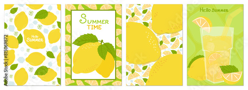 Set of summer cards  posters with lemon. Vector illustration isolated on white background. For poster  card  scrapbooking  stickers