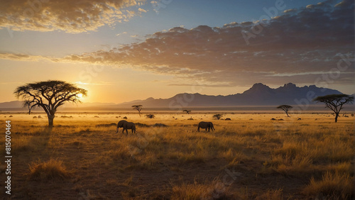 A magical sunset at a safari in africa - ai generated digital art