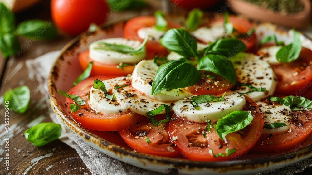Caprese salad on a wooden table. Caprese salad on a wooden table.