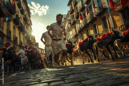 Pamplona. People participate in the San Fermin festival of the running of the bulls. Spain. July photo