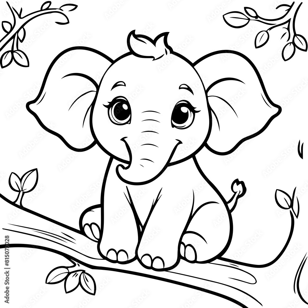 Fototapeta premium Joyful Elephant illustration for coloring book