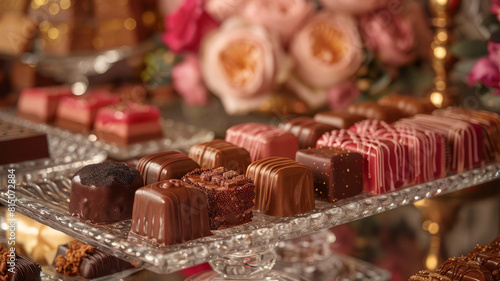 Assorted luxury chocolates on a tray.