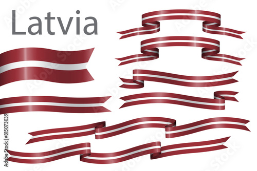 Set of flag ribbon with colors of Latvia for independence day celebration decoration