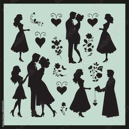 KissedSketches set Clipart on a white-black Silhouette
