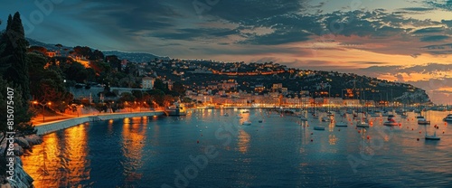Villefranche On Sea In The Evening. With Copy Space   Background