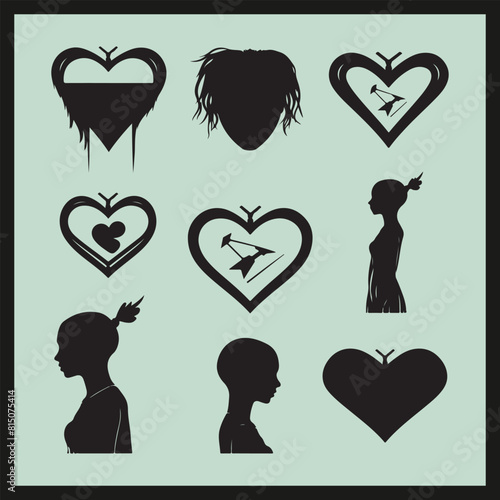 HeartHug set Clipart on a black Silhouette vector 