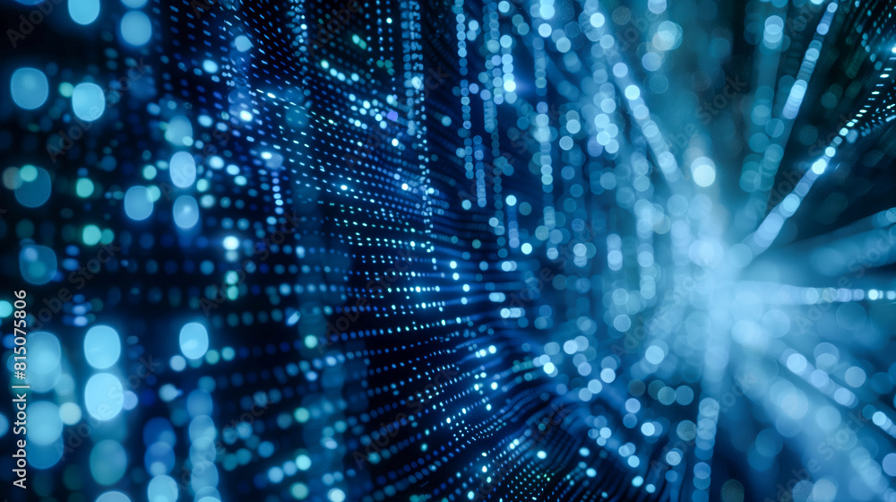 A close up of a blue light with many dots, digital interface pulsing with data stream A close up of a blue light with many dots, digital interface pulsing with data stream