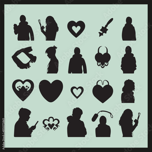 HeartHug set Clipart on a black Silhouette vector 