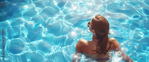 Woman By The Pool. With Copy Space   Background
