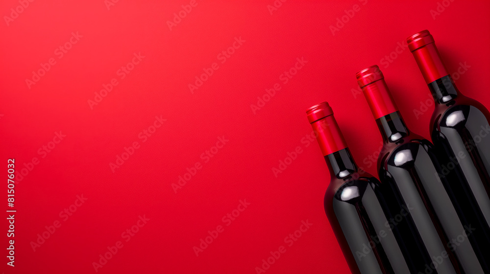 Fototapeta premium Three bottles of wine on red table
