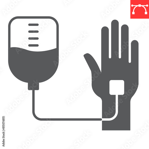 Intravenous saline drip glyph icon, world cancer day and chemotherapy, blood transfusion vector icon, vector graphics, editable stroke solid sign, eps 10.