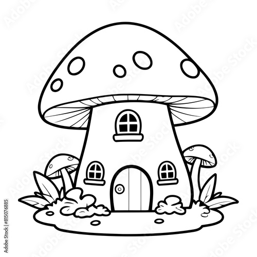 Joyful Mushroom House drawing for children page