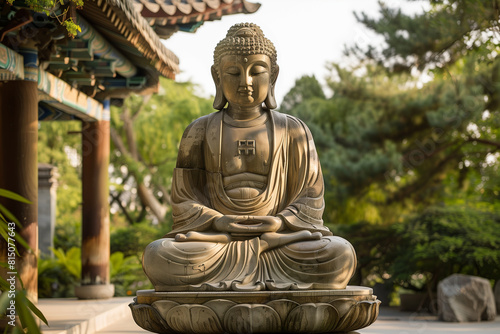majestic statue of Sakyamuni Buddha at the Eight Great Temples in Beijing  capturing its serene and profound presence. Spiritual and cultural richness of this iconic landmark  enti