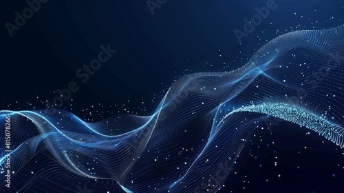 Abstract wave shape on a low-polygonal triangular background for design on the topic of cyberspace, big data, metaverse, network security, data transfer on dark blue abstract cyberspac : Generative AI