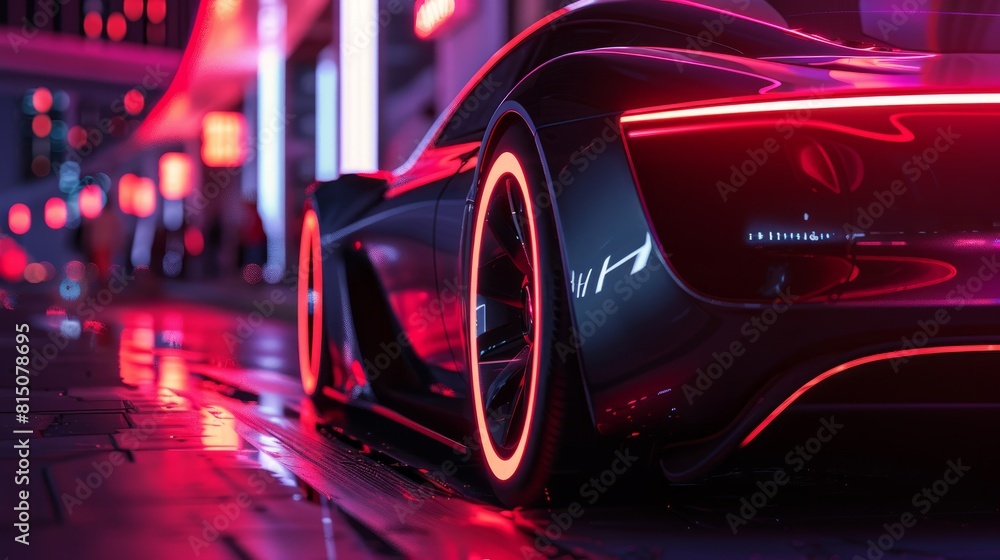 An EV car with motion lighting. Automotive innovation and technology concepts. Generative Ai hyper realistic An EV car with motion lighting. Automotive innovation and technology concepts. Generative Ai hyper realistic