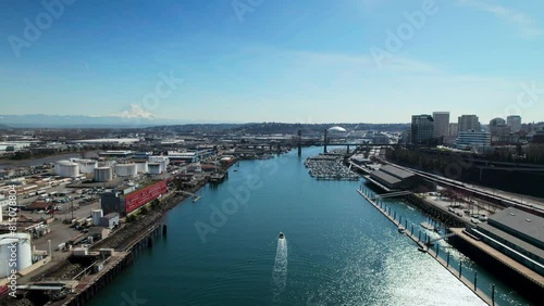 Wallpaper Mural Port of Tacoma Aerial Following Boat with Mt Rainier Background Torontodigital.ca