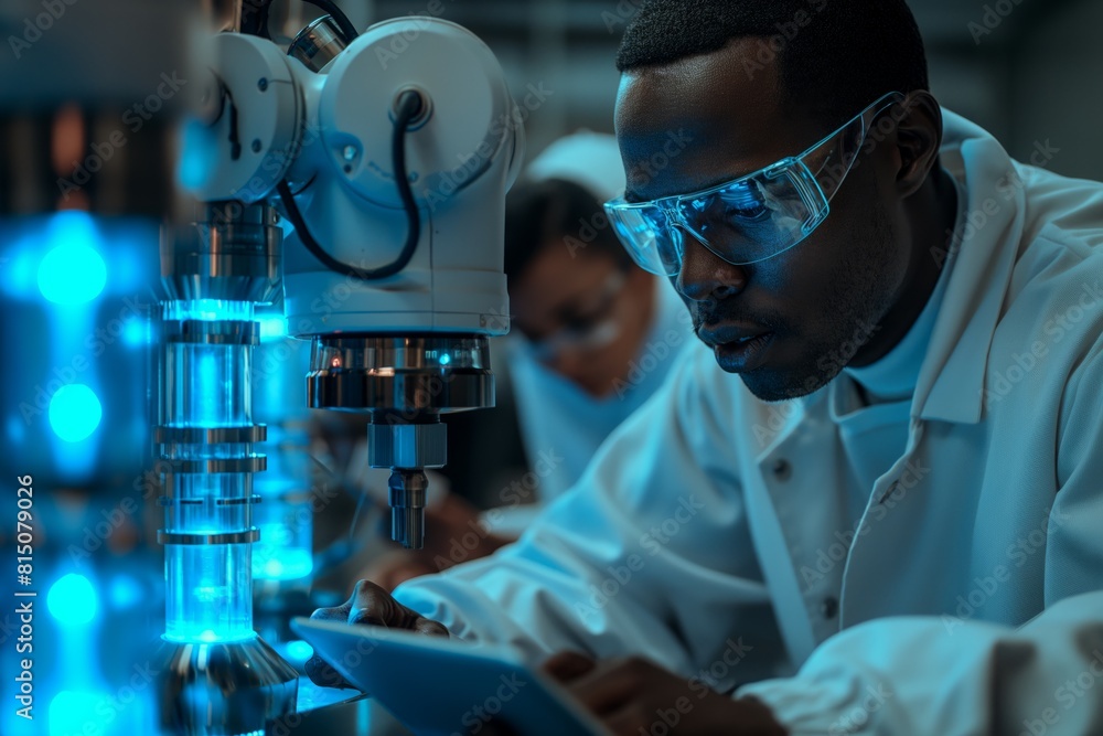 Scientist conducting research using advanced machinery Scientist conducting research using advanced machinery