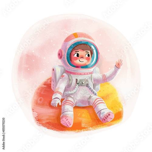Astronaut sitting on planet and waving hand (19)