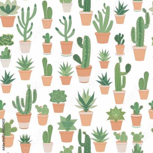 Vibrant Cactus Collection Seamless Pattern Background © Oksana Smyshliaeva