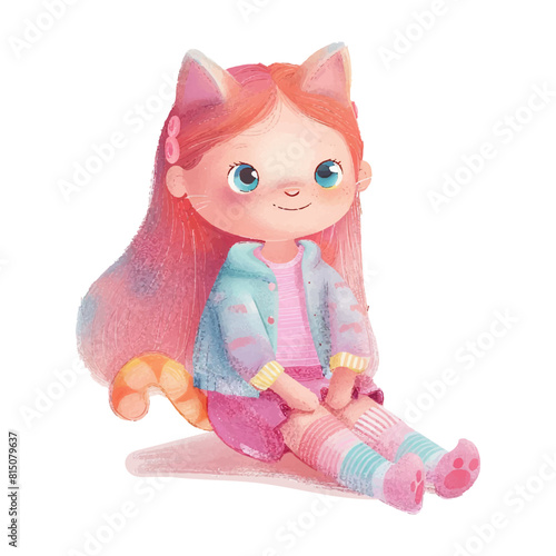 cat girl sitting white background (14)