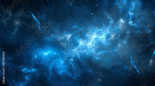 Digital Universe in Cosmic Blues: An abstract digital interpretation of the universe in cosmic shades of blue, with a clear area at the bottom for promotional conten , abstract wallpaper background © Johannes