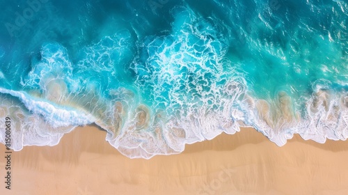 Sandy Beach Aerial View with Turquoise Sea Waves Generative AI © Gro