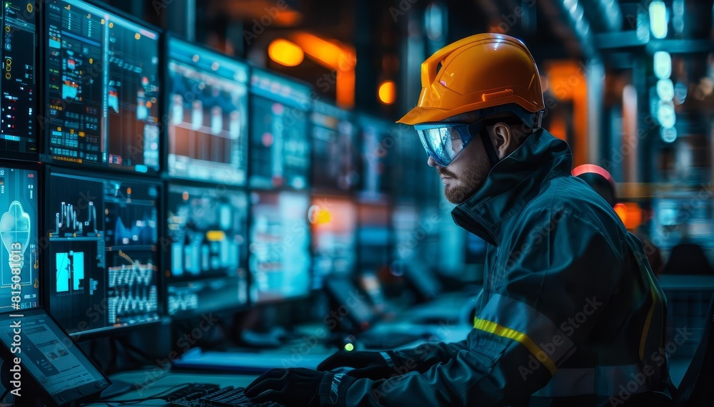 Emergency response drill at a chip manufacturing plant, side view, crisis management training, futuristic tone, Analogous Color Scheme Emergency response drill at a chip manufacturing plant, side view, crisis management training, futuristic tone, Analogous Color Scheme