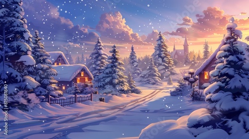 illustration of a winter christmas scene landscape for a banner or wallpaper hyper realistic 