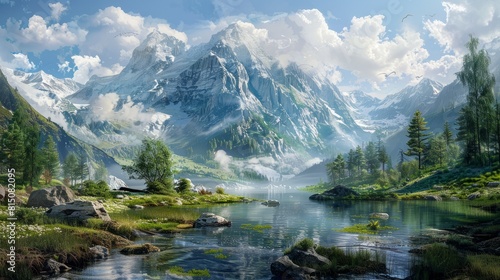 landscape in the mountains hyper realistic 