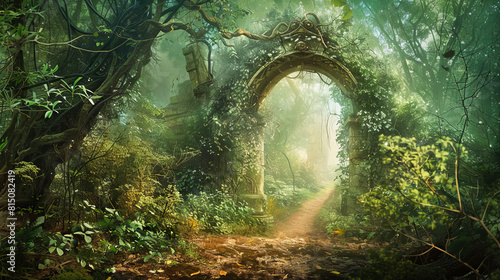 An enchanted forest with magical arches