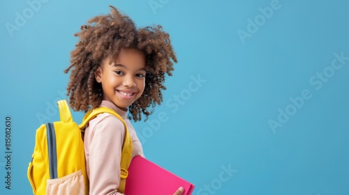 A Cheerful Schoolgirl with Backpack