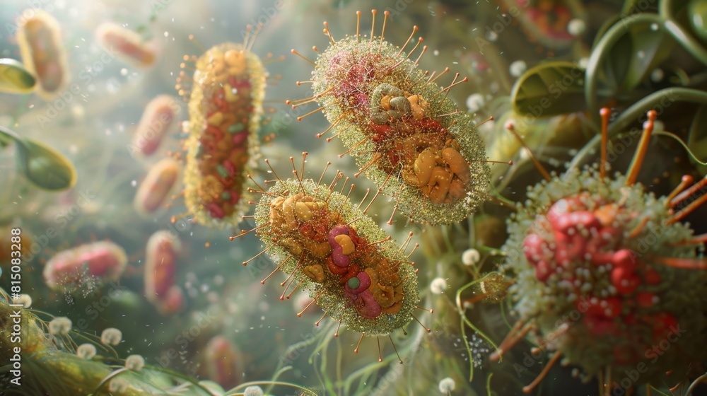 Naklejka premium Vivid 3D Render of Pathogenic Viruses in Biological Environment