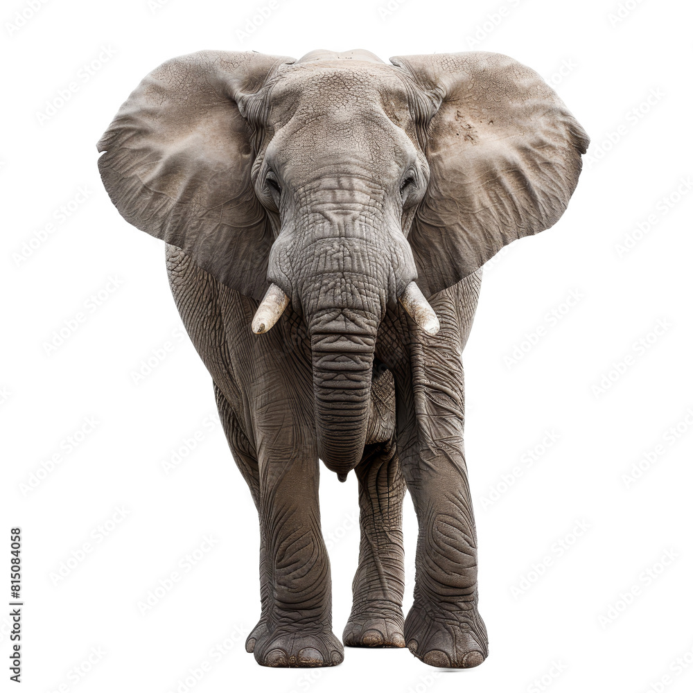 Obraz premium An African elephant is walking across a Png background, a african elephant isolated on transparent background