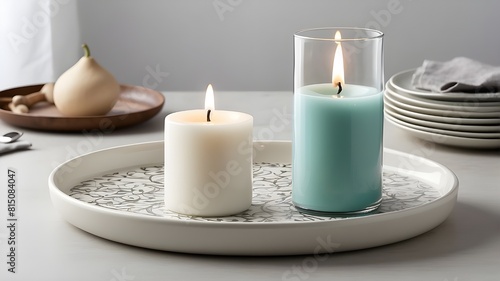 Place the candle on a flat surface, preferably a white or neutral-colored tray or dish, to create a clean and cohesive look.
