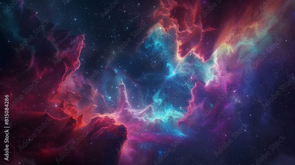 Fantastic fractal nebula. Glowing space nebula with stars.
