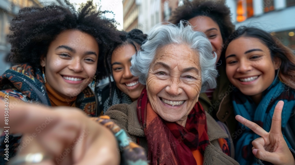 Senior Woman Taking Group Selfie Senior Woman Taking Group Selfie