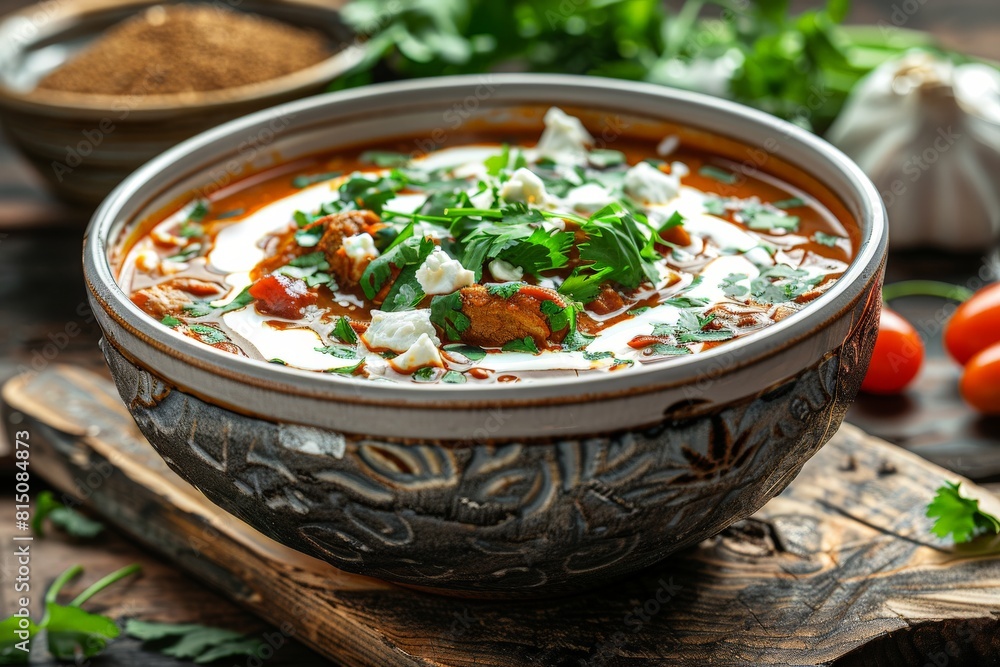 Bowl of Soup With Tomatoes, Herbs, and Spices Bowl of Soup With Tomatoes, Herbs, and Spices