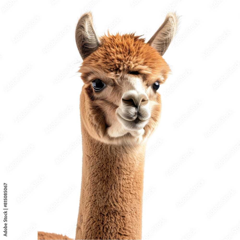 Obraz premium A close-up view of an alpaca standing on a Png background, a alpaca isolated on transparent background