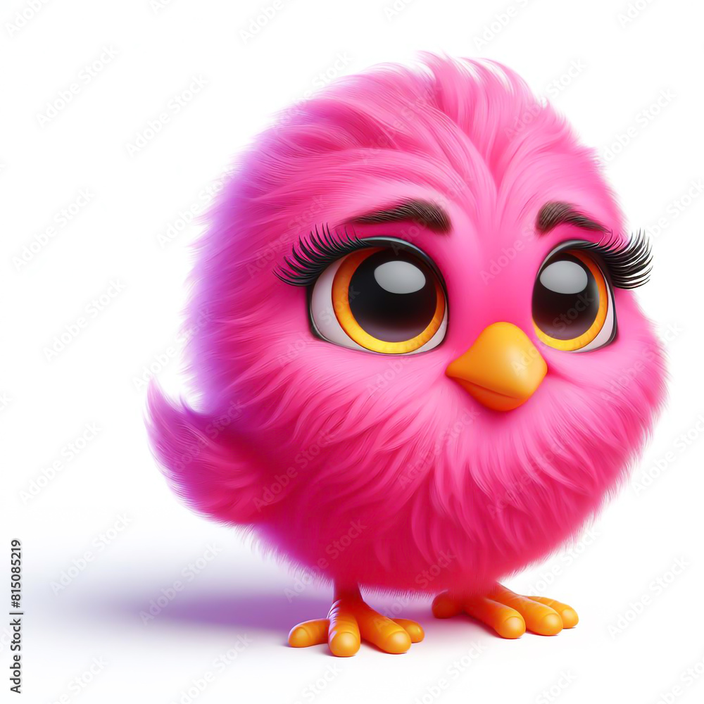 Cute furry pink chick 3D character on white background Cute furry pink chick 3D character on white background