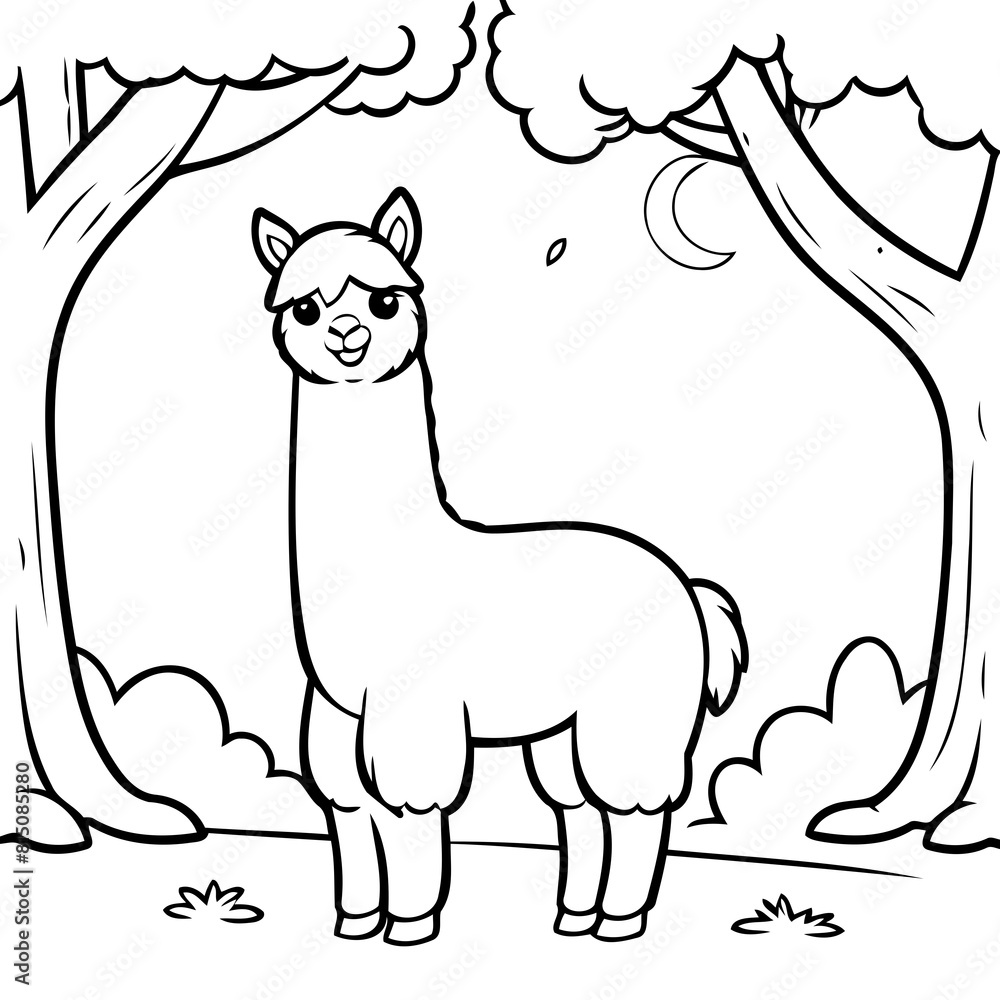 Vector illustration of a cute Llama drawing for kids page Vector illustration of a cute Llama drawing for kids page