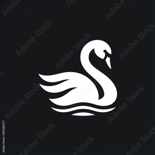 Logo of swan silhouette illustration isolated on black background © Alicina