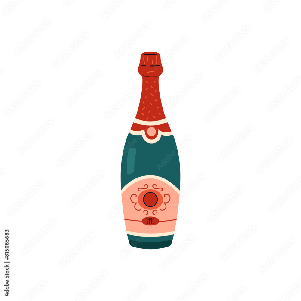 Vector illustration of a bottle of wine in an label in a flat style Vector illustration of a bottle of wine in an label in a flat style