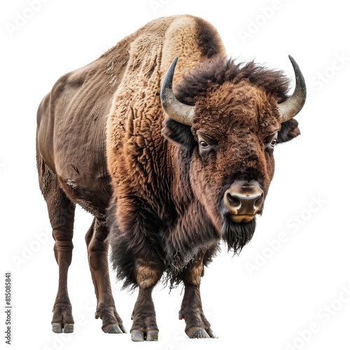 An American bison standing in front of a plain Png background, a american bison isolated on transparent background