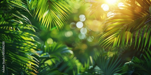 Sunlight Filtering Through Tropical Jungle Leaves